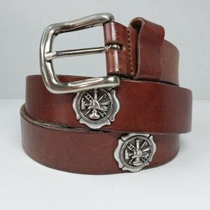 Zep-Pro Leather Belt Sz 40 Sliver Colored Fire Department Maltese Cross Conchos